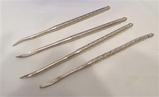 VERY RARE MCM COBALT BLUE GLASS WALNUT CRACKER WITH 4 PICKS-METAL PATENTED 1917